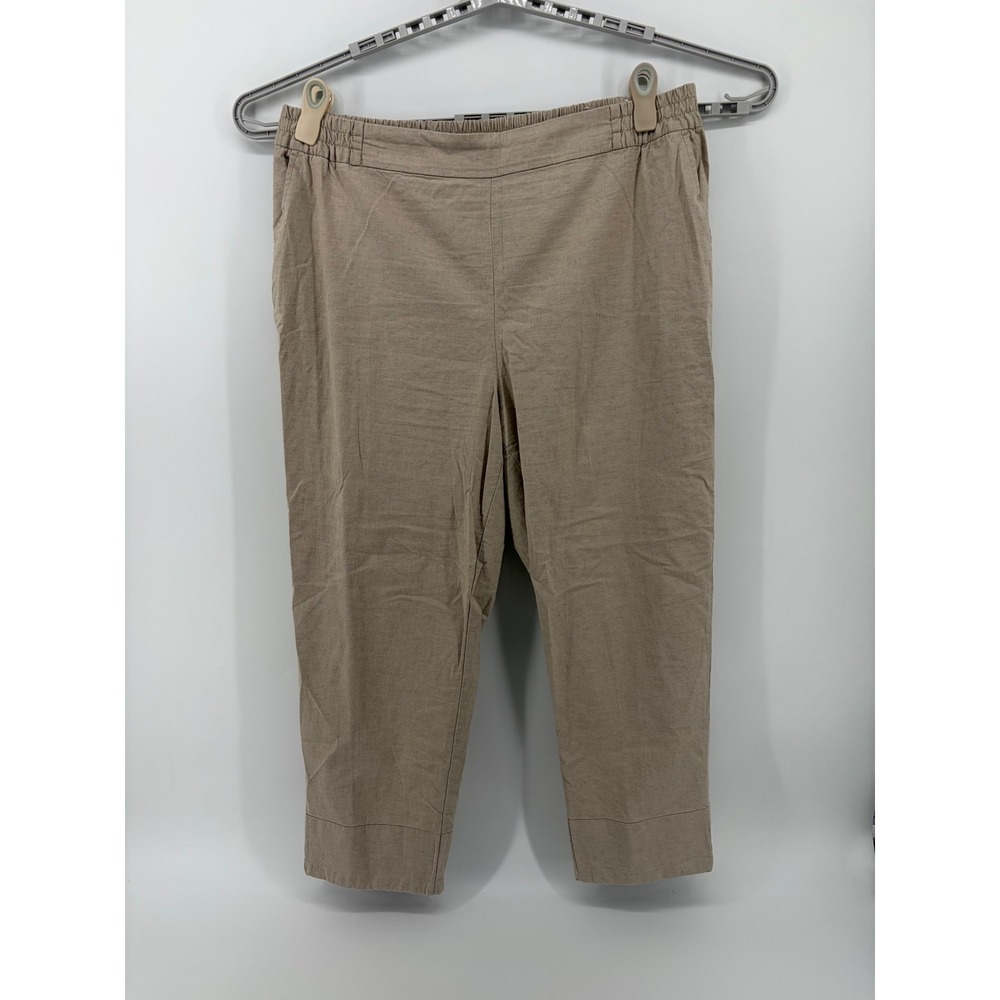 Lane Bryant Womens‎ 18 Tan Linen Blend Cropped Tapered Elastic Back Pants